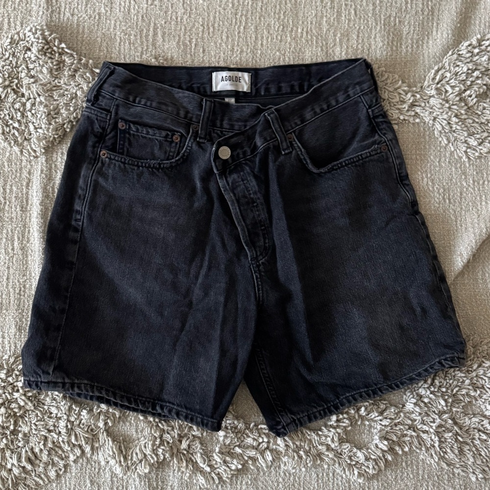 Agolde Criss Cross Black Denim Shorts